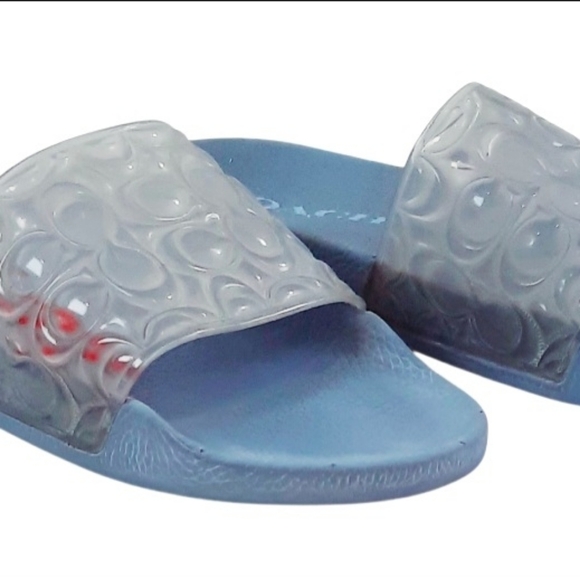 COACH Signature UNNA Blue Textured LOGO Jelly Sport Slides Slip On Sandals Sz.11 - Picture 3 of 5